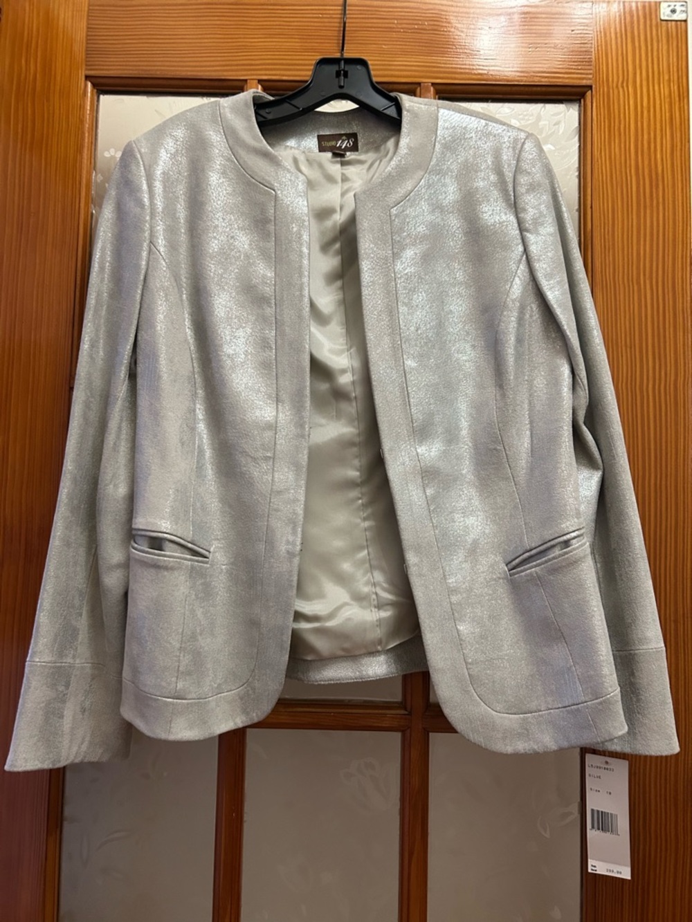 Suede Silver Metallic Collarless Jacket